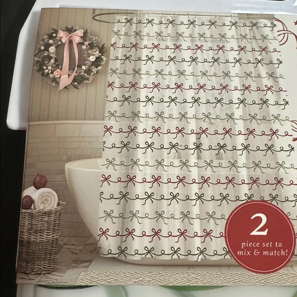 Boundary set of two Christmas bow peva shower curtains